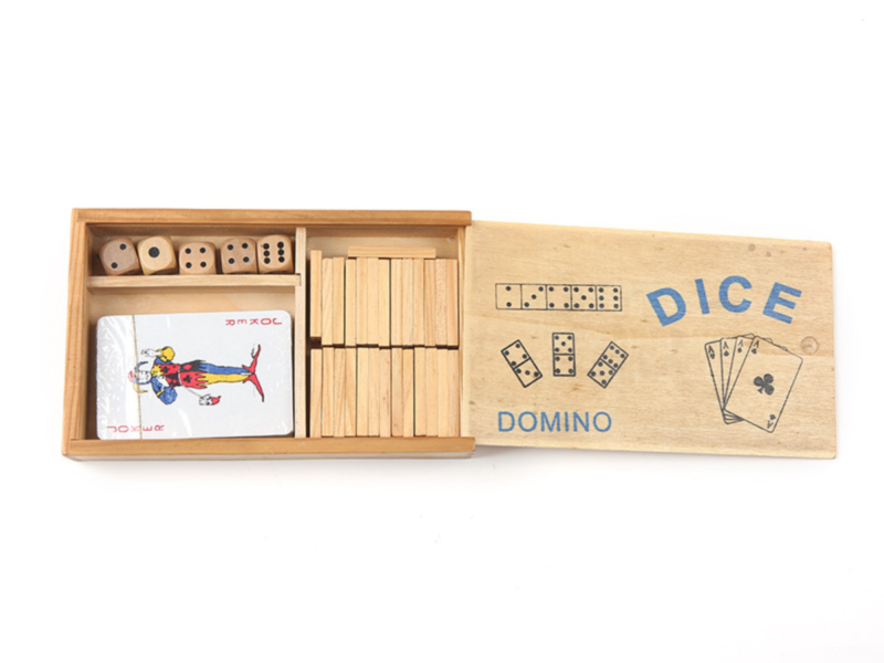 Custom 3 in 1 Wooden Dominoes Set with Dice and Playing Cards