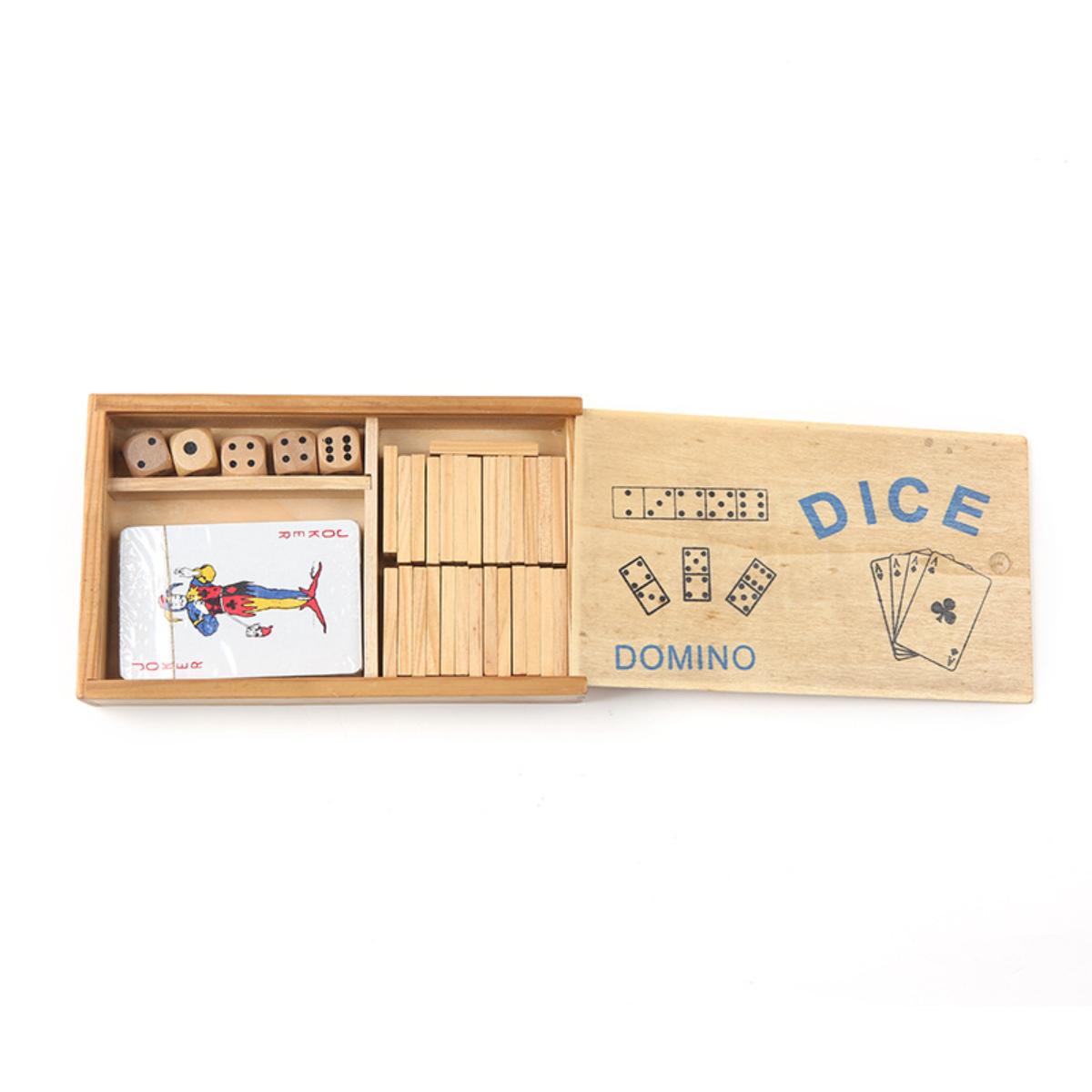 Custom 3 in 1 Wooden Dominoes Set with Dice and Playing Cards