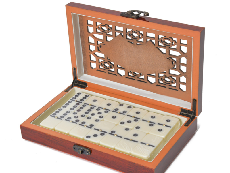 28 Pieces Double Six Dominoes Set with Spinners in Wooden Box – Melamine Ivory Tiles