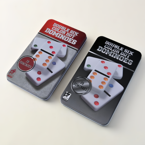 Durable Melamine Double Six Domino Set in Tin Box Double Six Domino Set with Tin Box – 28 Colorful Dot Tiles