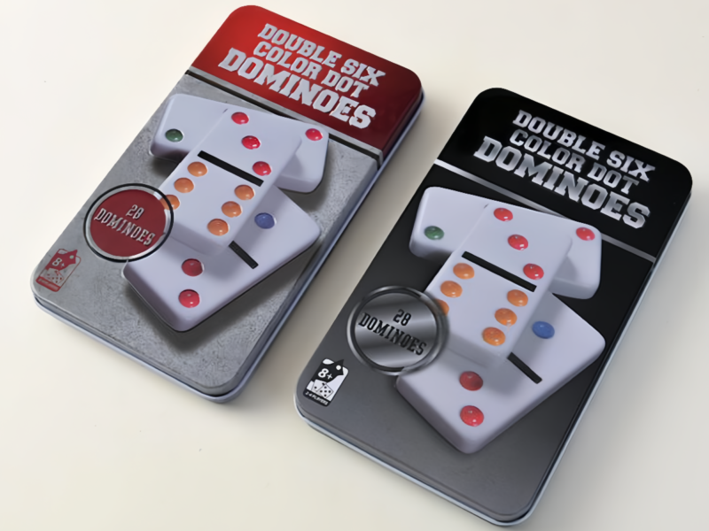 Double Six Domino Set with Tin Box – 28 Colorful Dot Tiles