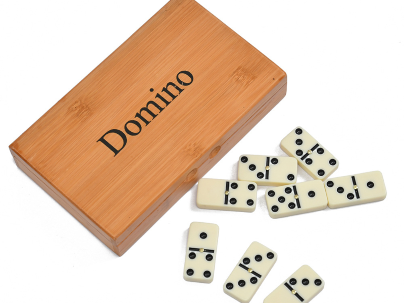 Ivory Dominoes Set with Spinners in Wooden Box