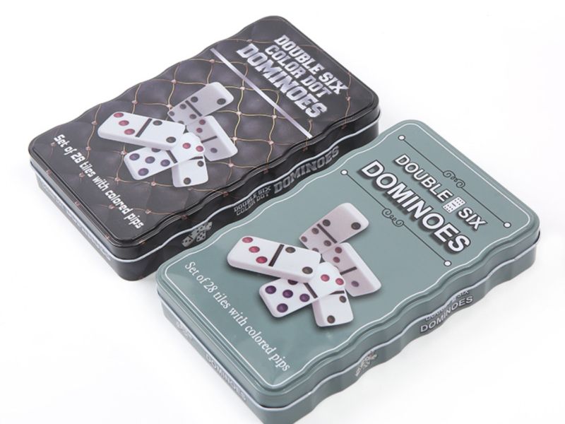 Wholesale Double Six Color Dot Dominoes Set with Tin Box
